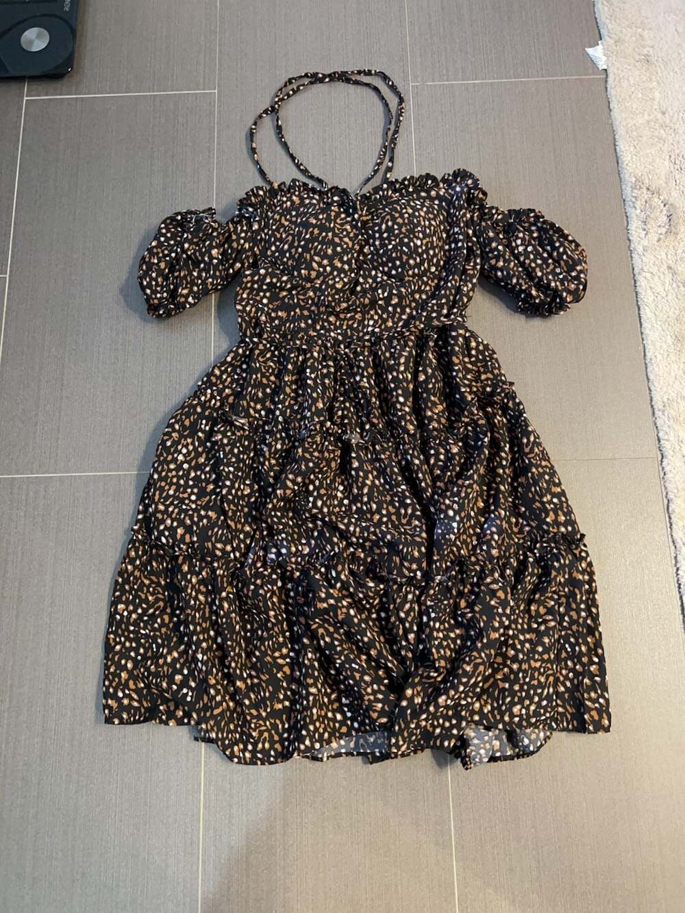 Off-Shoulder Tiered Halter Dress Animal Print